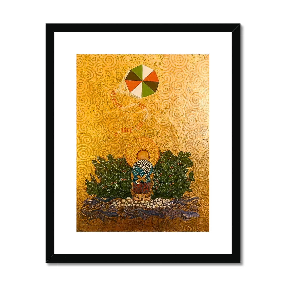 'Handala & The Kite Flying High' Framed & Mounted Print Fine art kite-919165240 16"x20" / Black Frame - Gifting Spree