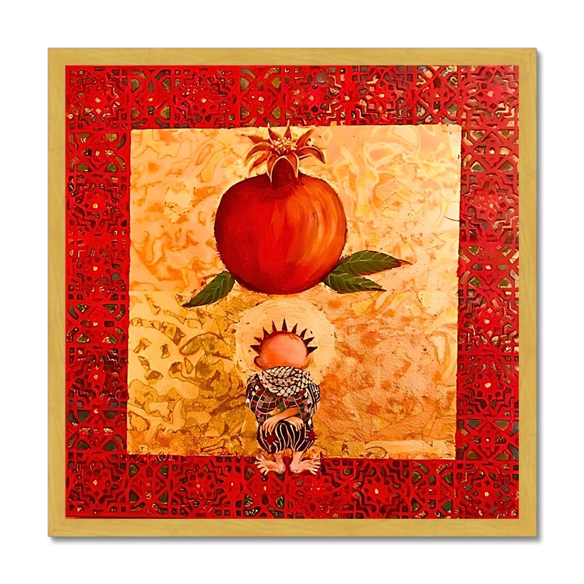 Laila Shawa’s 'Handala & The Pomegranate' 'Handala & The Pomegranate' Antique Framed Print Fine art kite-909087639 12"x12" / Gold Frame - Gifting Spree