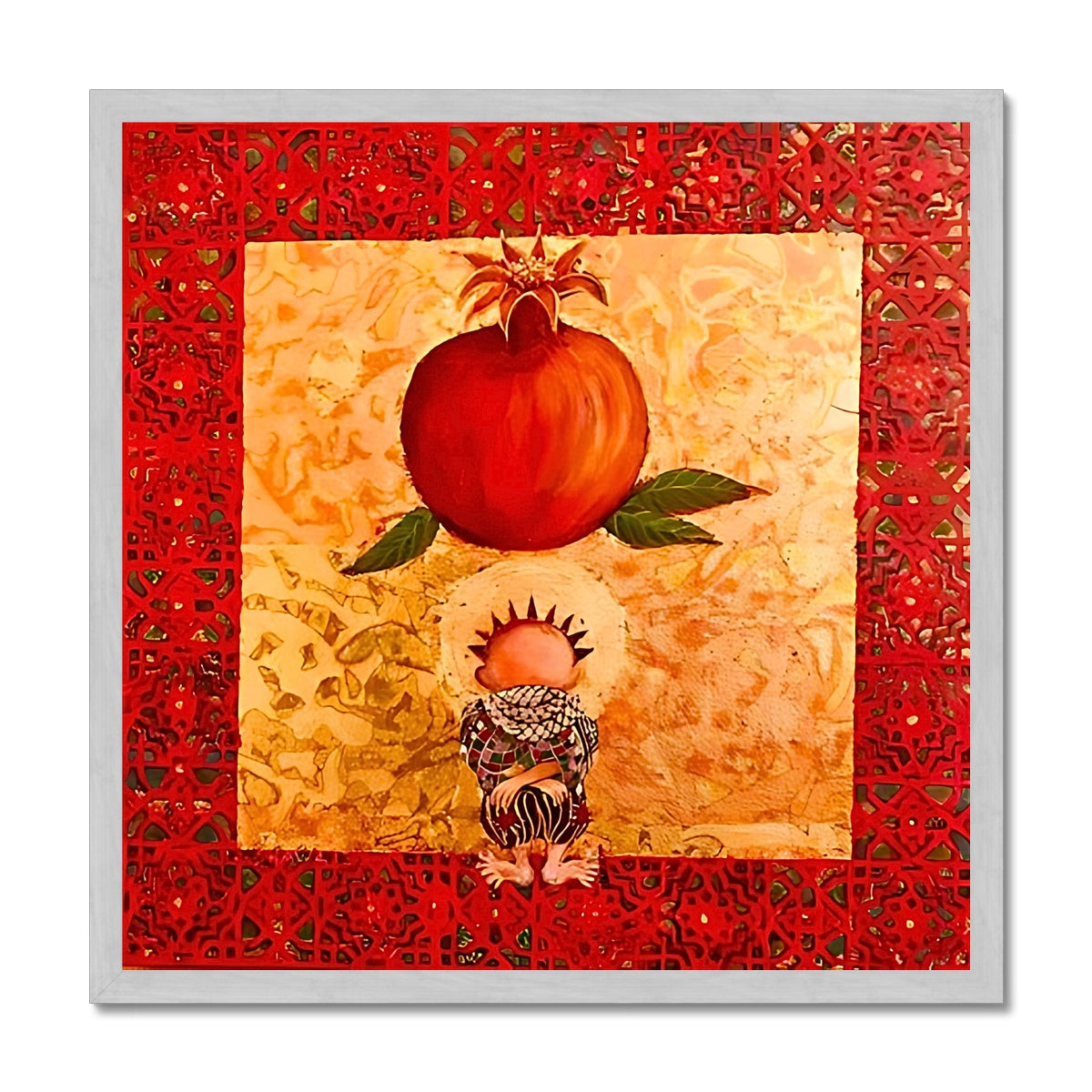 Laila Shawa’s 'Handala & The Pomegranate' 'Handala & The Pomegranate' Antique Framed Print Fine art kite-909087640 12"x12" / Silver Frame - Gifting Spree