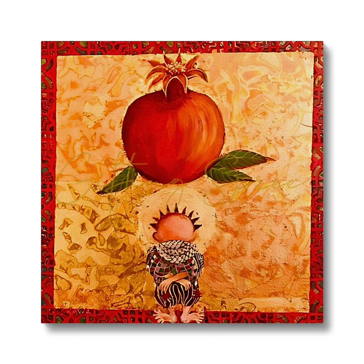 “Handala & The Pomegranate": Eco Canvas Art 'Handala & The Pomegranate' Eco Canvas Art Print Fine art kite-909088004 16"x16" / Image Wrap - Gifting Spree