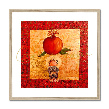 'Handala & The Pomegranate' Framed & Mounted Print Fine art kite-909087554 12"x12" / Natural Frame - Gifting Spree