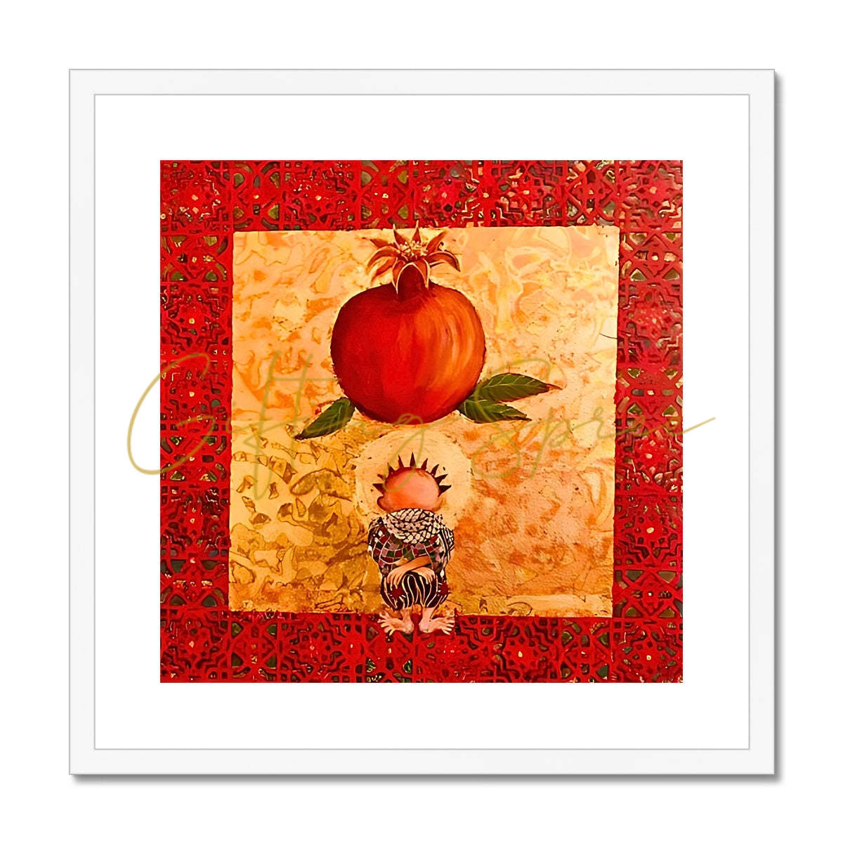 'Handala & The Pomegranate' Framed & Mounted Print Fine art kite-909087553 12"x12" / White Frame - Gifting Spree