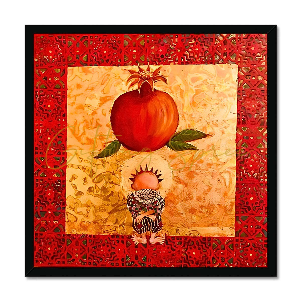 “Handala & The Pomegranate": Framed Print Art 'Handala & The Pomegranate' Framed Print Fine art kite-909087453 12"x12" / Black Frame - Gifting Spree