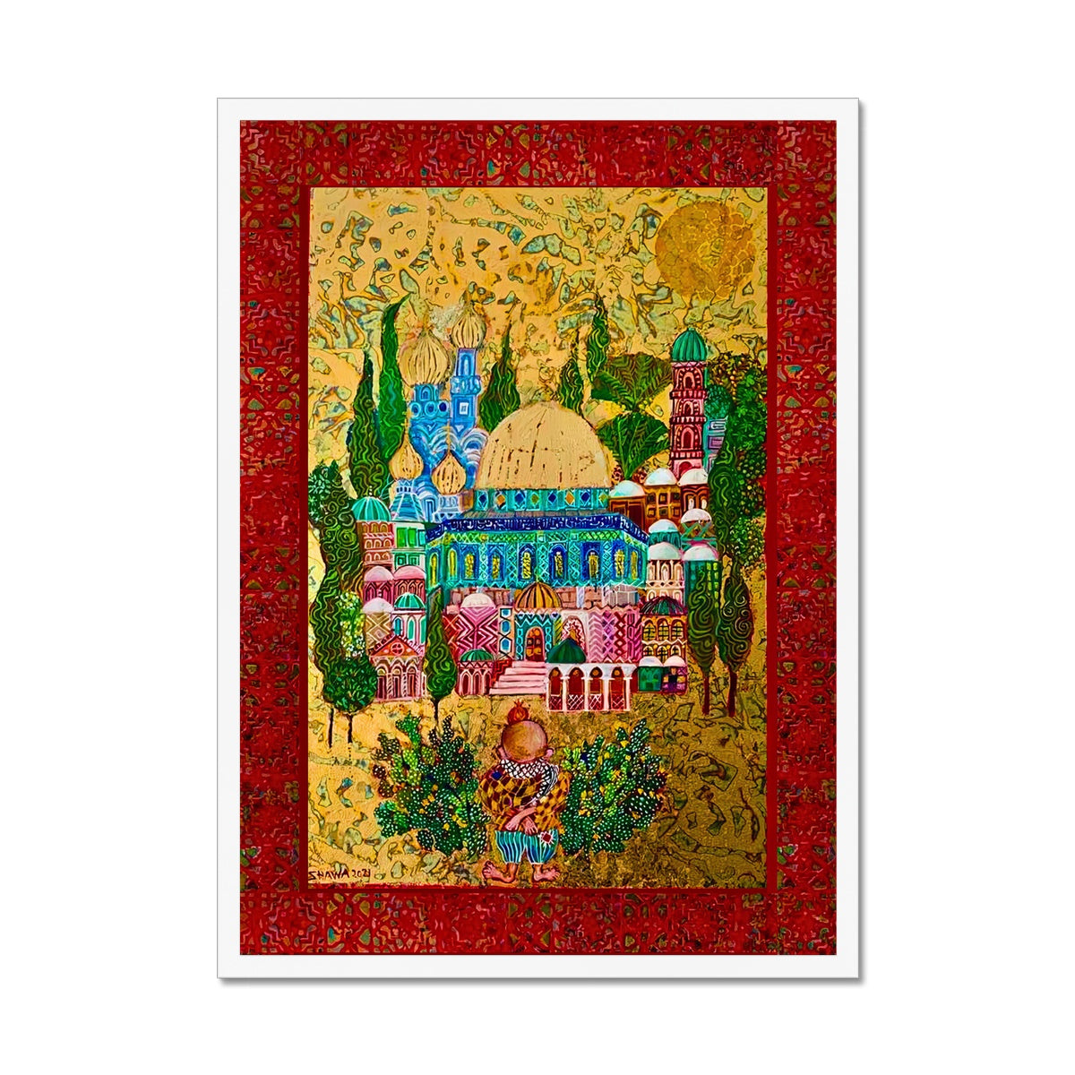 Handala & The (Dome of the) Rock, 2021 - A Symbol of Resilience 'Handala & The Rock' Framed Print Fine art kite-909133404 20"x28" / White Frame - Gifting Spree