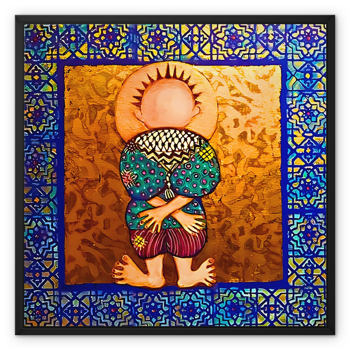 ‘Handala & The Summer’ - Laila Shawa’s Artwork on Framed Canvas 'Handala & The Summer' Framed Canvas Art Print Fine art kite-911284421 24"x24" / Black Frame / White Wrap - Gifting Spree