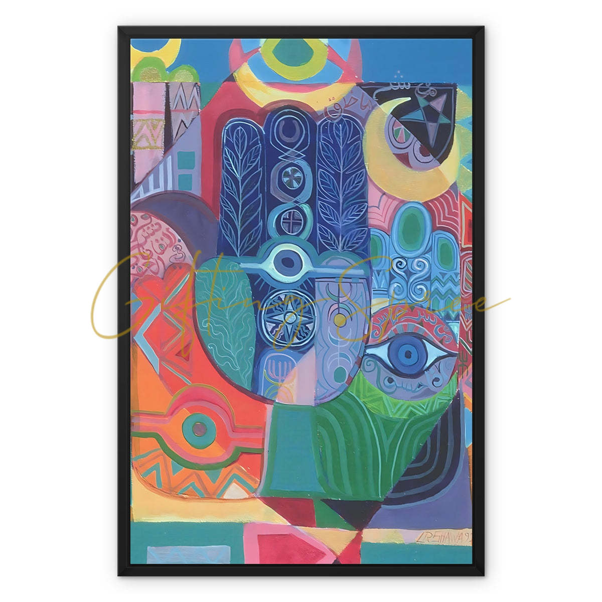 Hands as Amulets I, 1992 - Framed Canvas | Laila Shawa 'Hands as Amulets I' Framed Canvas Art Print Fine art kite-908522871 20"x30" / Black Frame / Image Wrap - Gifting Spree