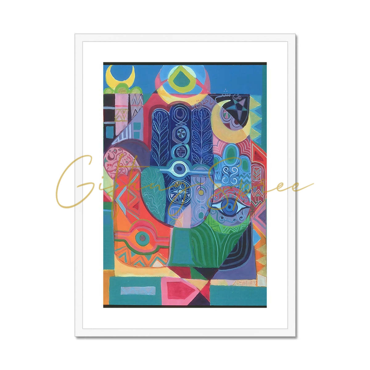 Hands as Amulets I, 1992 Framed & Mounted Print | Laila Shawa 'Hands as Amulets I' Framed & Mounted Print Fine art kite-908522399 20"x28" / White Frame - Gifting Spree