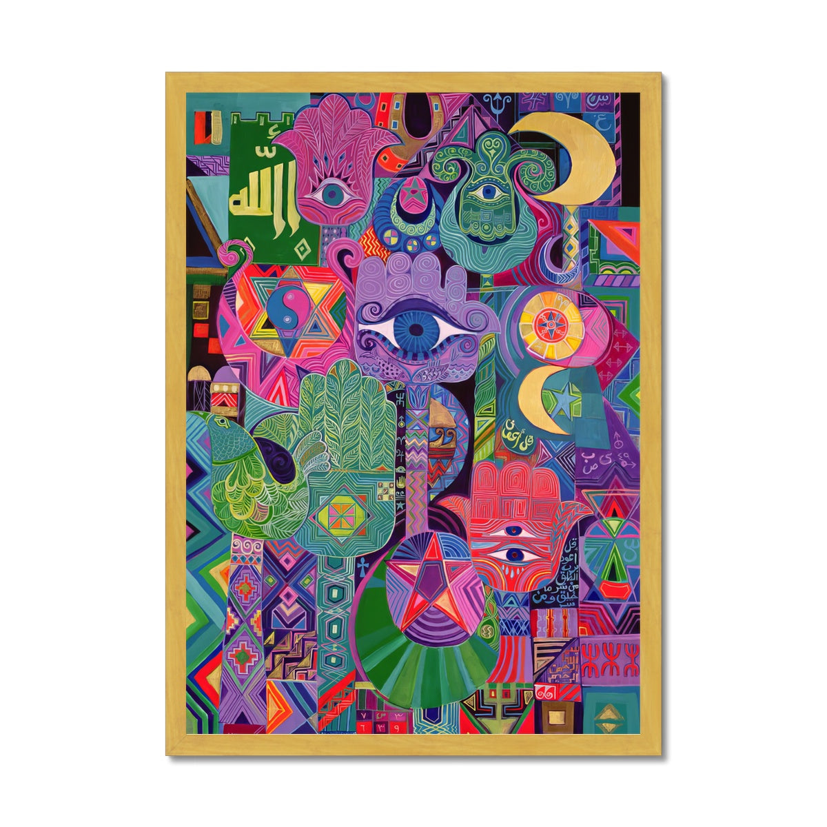 Magical Symbols, 1992 | Laila Shawa Antique Framed Print 'Magical Symbols' Antique Framed Print Fine art kite-909135561 A2 Portrait / Gold Frame - Gifting Spree