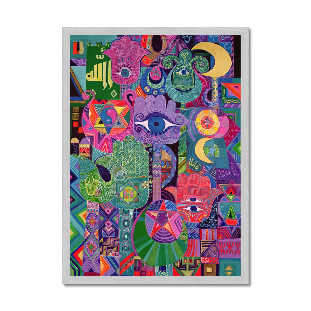 Magical Symbols, 1992 | Laila Shawa Antique Framed Print 'Magical Symbols' Antique Framed Print Fine art kite-909135562 A2 Portrait / Silver Frame - Gifting Spree