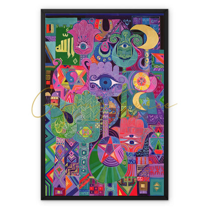 ‘Magical Symbols’ - Laila Shawa’s 1992 Artwork on Framed Canvas 'Magical Symbols' Framed Canvas Fine art kite-909135972 20"x30" / Black Frame / White Wrap - Gifting Spree