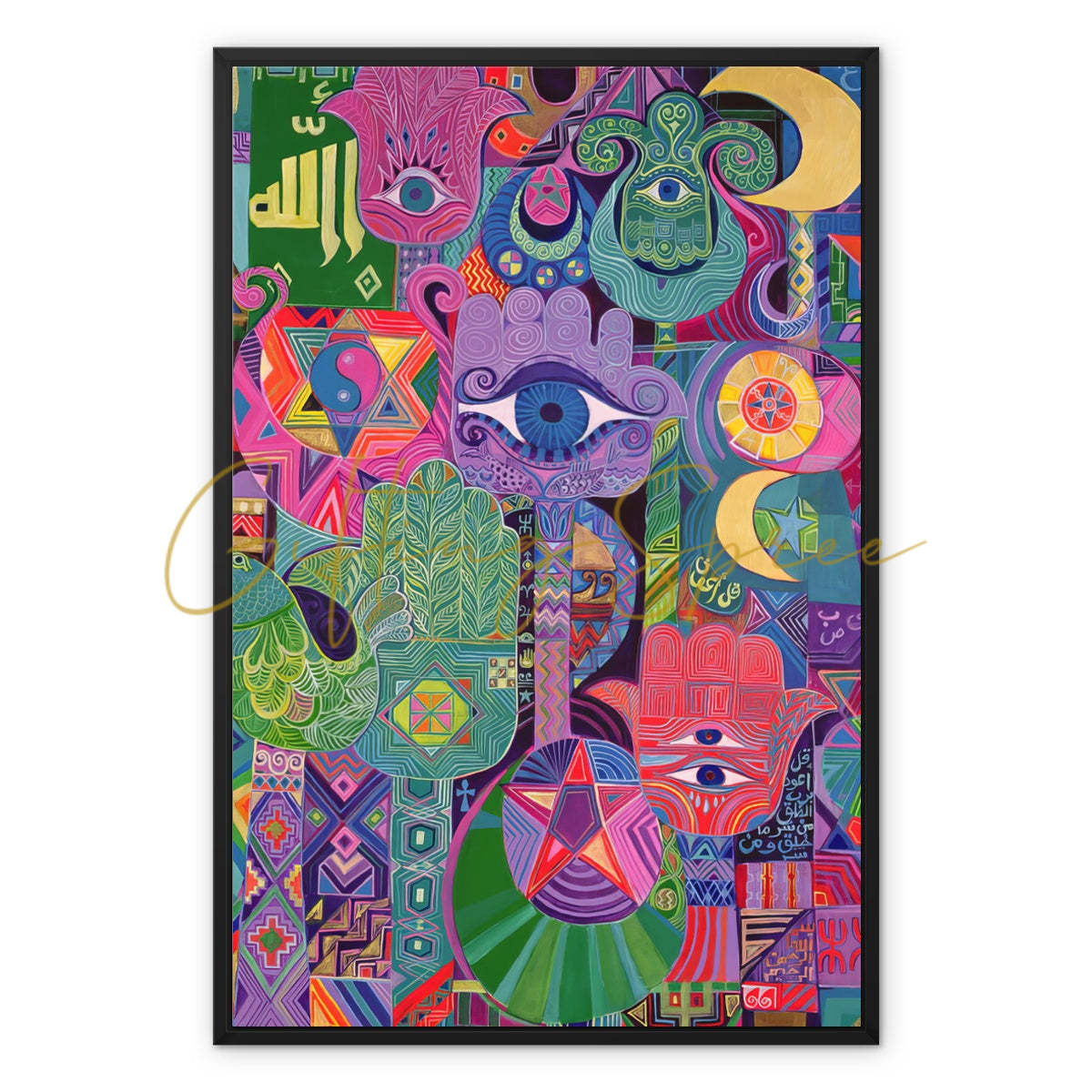 ‘Magical Symbols’ - Laila Shawa’s 1992 Artwork on Framed Canvas 'Magical Symbols' Framed Canvas Fine art kite-909135982 24"x36" / Black Frame / Image Wrap - Gifting Spree