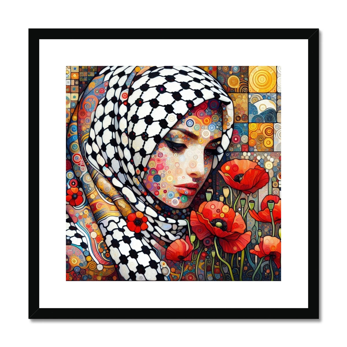 'Mother and Poppies' Framed & Mounted Print Fine art kite-927573093 20"x20" / Black Frame - Gifting Spree