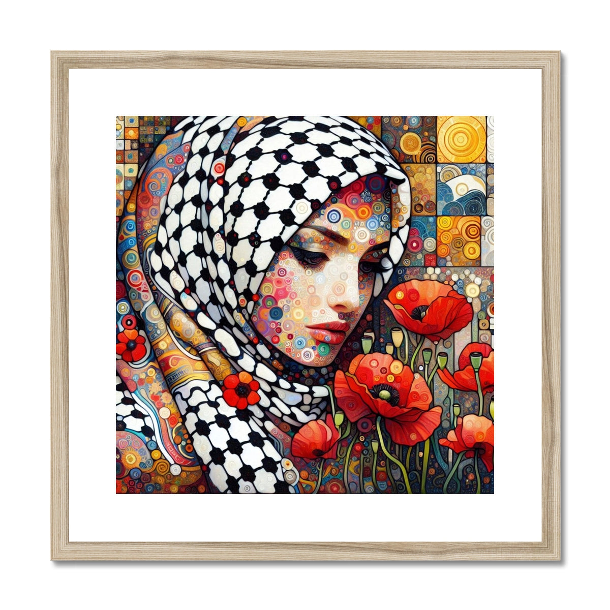 'Mother and Poppies' Framed & Mounted Print Fine art kite-927573095 20"x20" / Natural Frame - Gifting Spree