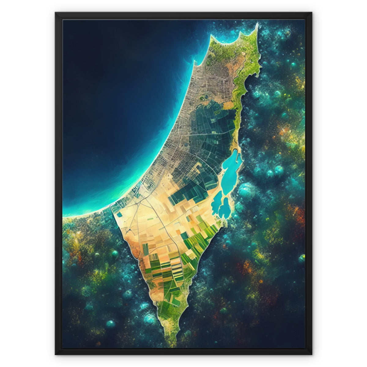 ‘Palestine Galaxy’ - Gifting Spree Team’s Nebula-Inspired Art 'Palestine Galaxy' Framed Canvas Fine art kite-909283679 24"x32" / Black Frame / Image Wrap - Gifting Spree