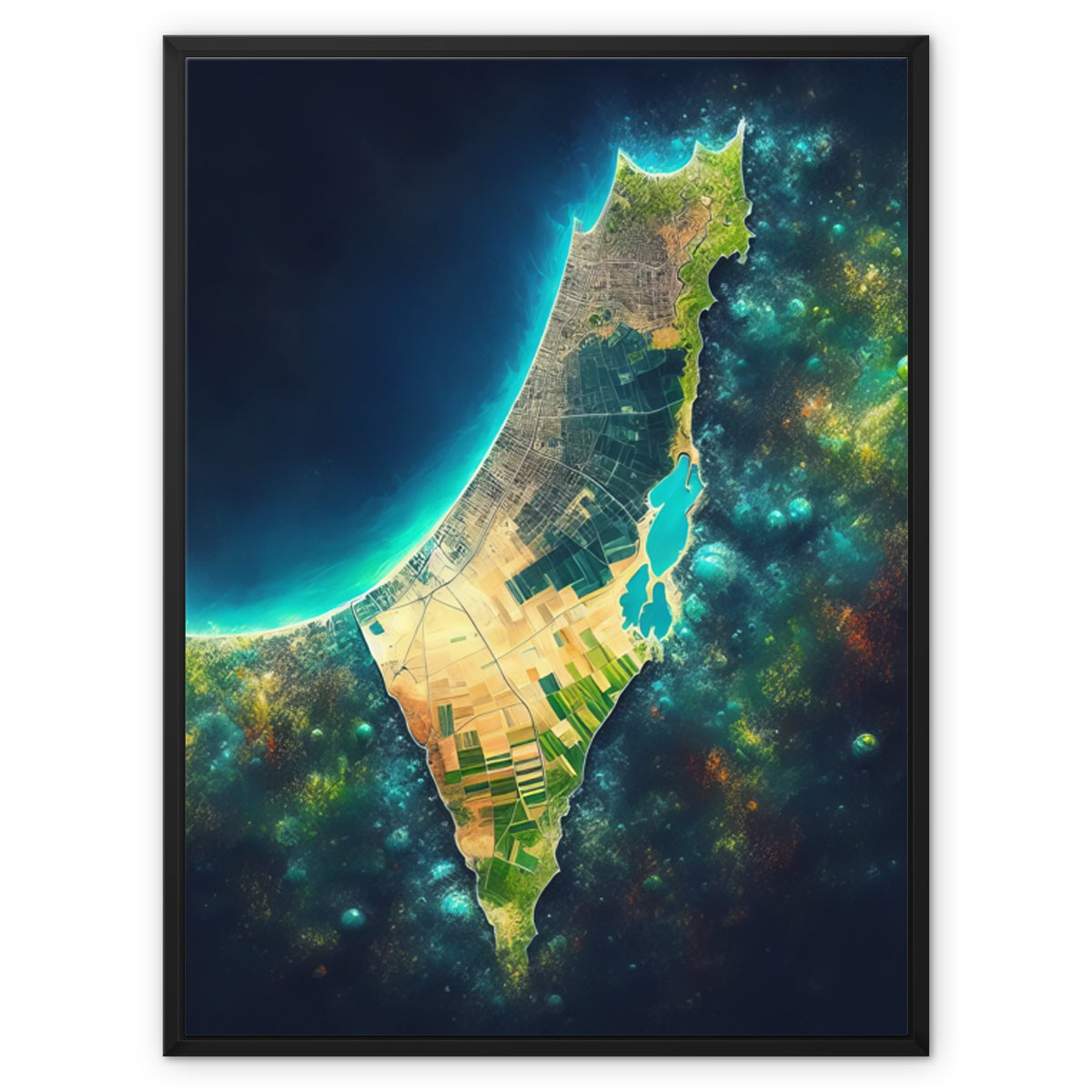 ‘Palestine Galaxy’ - Gifting Spree Team’s Nebula-Inspired Art 'Palestine Galaxy' Framed Canvas Fine art kite-909283680 24"x32" / Black Frame / White Wrap - Gifting Spree