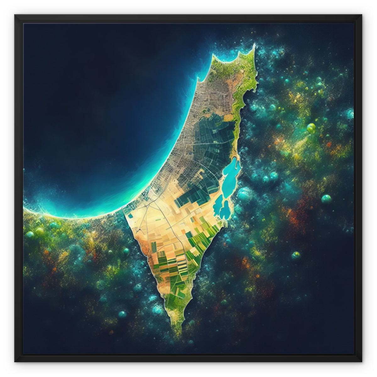 ‘Palestine Galaxy’ - Gifting Spree Team’s Nebula-Inspired Art 'Palestine Galaxy' Framed Canvas Fine art kite-909283683 28"x28" / Black Frame / White Wrap - Gifting Spree