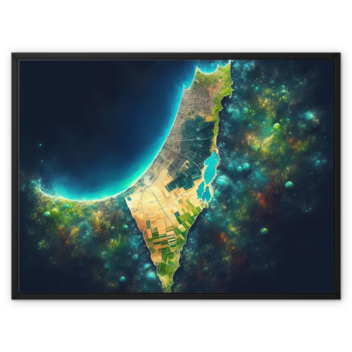 ‘Palestine Galaxy’ - Gifting Spree Team’s Nebula-Inspired Art 'Palestine Galaxy' Framed Canvas Fine art kite-909283681 32"x24" / Black Frame / Image Wrap - Gifting Spree