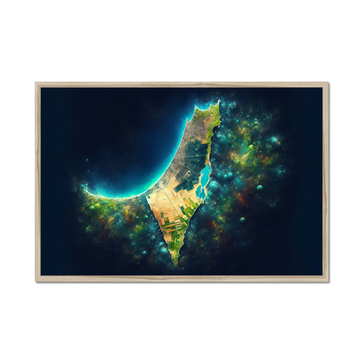 Palestine Galaxy Framed Print - A Tribute to Palestinian Spirit 'Palestine Galaxy' Framed Print Fine art kite-909283129 36"x24" / Natural Frame - Gifting Spree