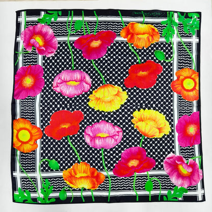 Luxury Pure Silk Scarf Palestinian Kuffiyah  - Laila Shawa Pure Silk Scarf (Black Kuffiyah & Poppies Abstract) Silk Scarf - Gifting Spree