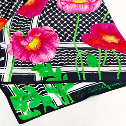 Luxury Pure Silk Scarf Palestinian Kuffiyah  - Laila Shawa Pure Silk Scarf (Black Kuffiyah & Poppies Abstract) Silk Scarf - Gifting Spree