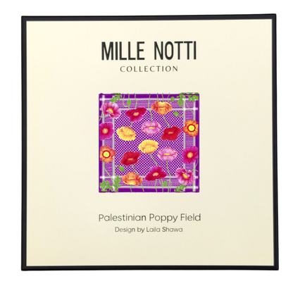 Palestinian Poppy Field: Laila Shawa’s Purple Silk Scarf Pure Silk Scarf (Purple Kuffiyah & Poppies Abstract) Silk Mulberry Scarf - Gifting Spree