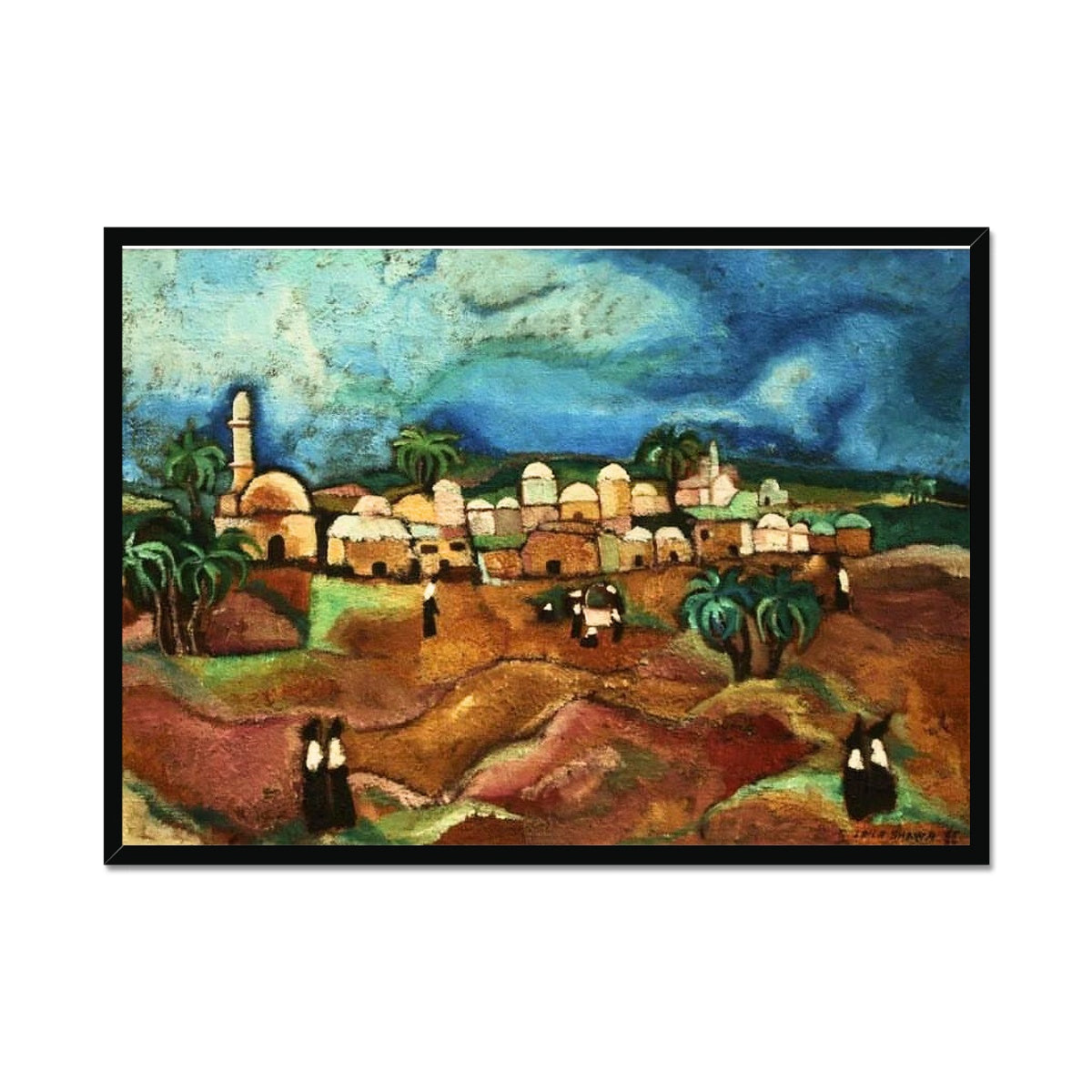 Shuja’iyya, [Gaza] by Laila Shawa - A Tribute to Artistic Vision 'Shuja'iyya' Framed Print Fine art kite-906698976 A1 Landscape / Black Frame - Gifting Spree