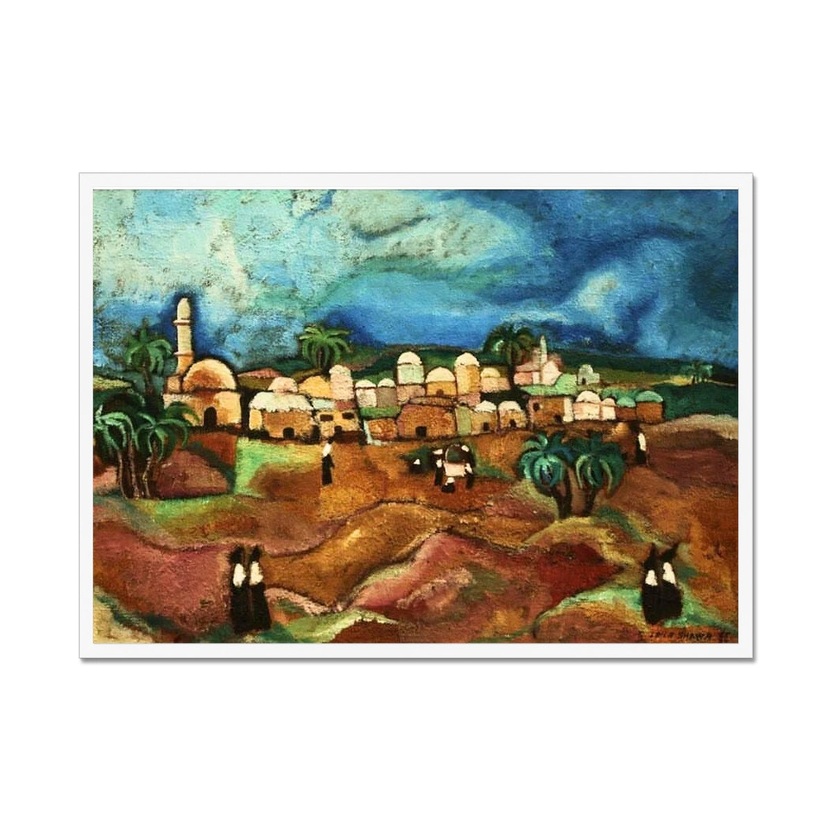 Shuja’iyya, [Gaza] by Laila Shawa - A Tribute to Artistic Vision 'Shuja'iyya' Framed Print Fine art kite-906698977 A1 Landscape / White Frame - Gifting Spree