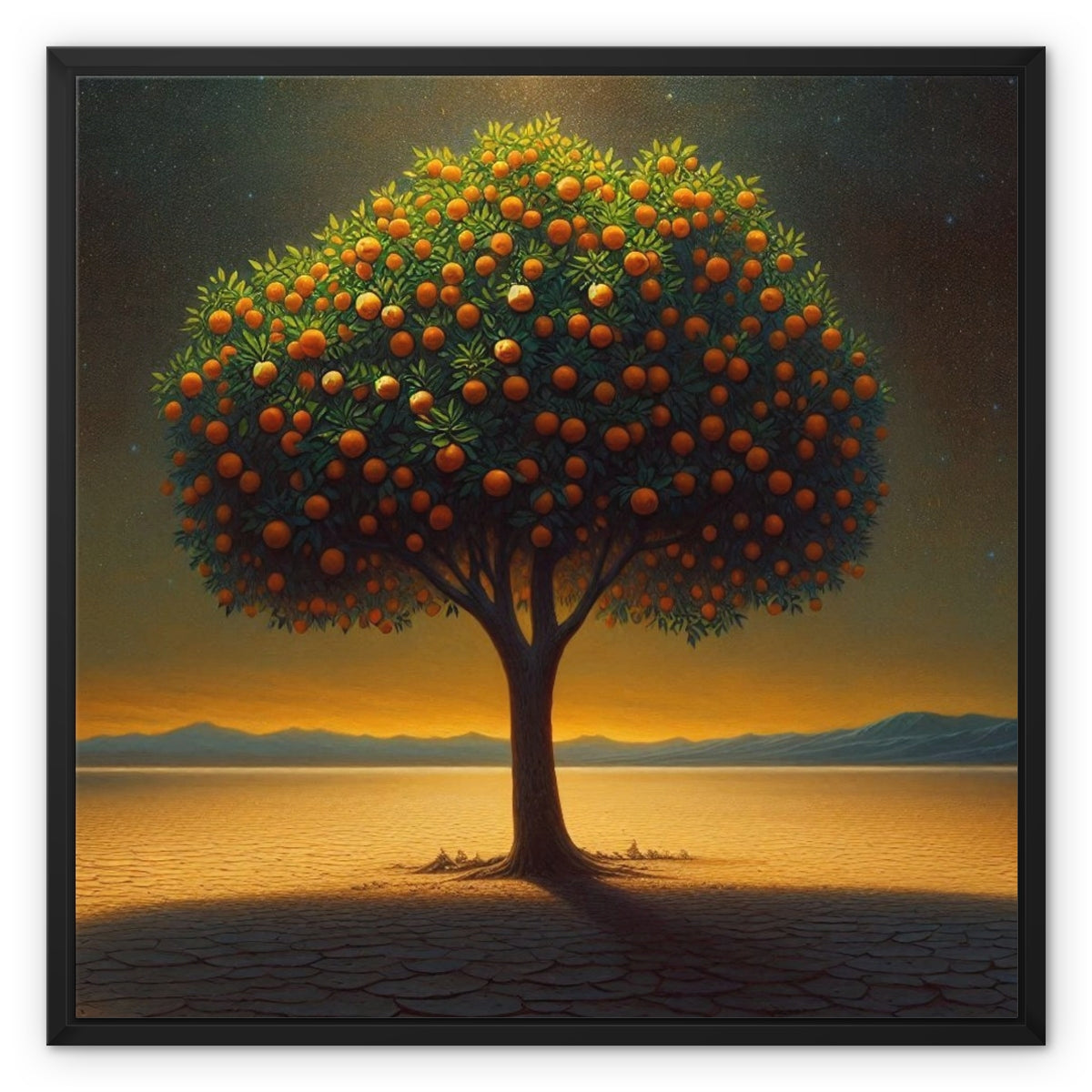 The Orange Tree & The Night Framed Canvas Fine art kite-925182305 24"x24" / Black Frame / Image Wrap - Gifting Spree