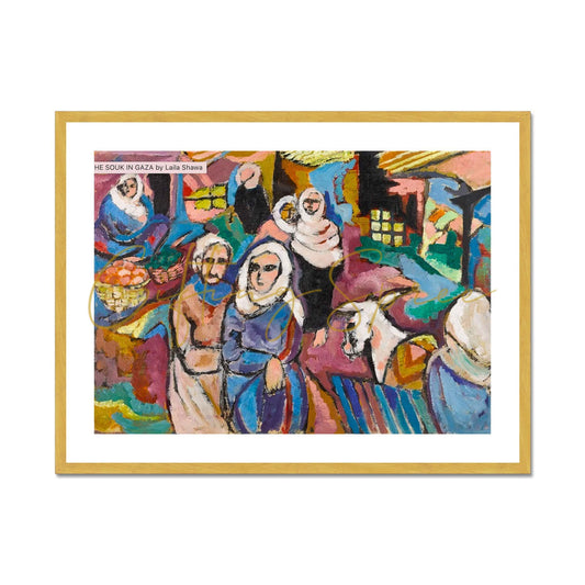 'The Souk in Gaza' Antique Framed & Mounted Print Fine art kite-909105691 24"x18" / Gold Frame - Gifting Spree