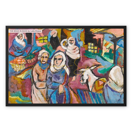 'The Souk in Gaza' Framed Canvas Fine art kite-909106033 30"x20" / Black Frame / White Wrap - Gifting Spree