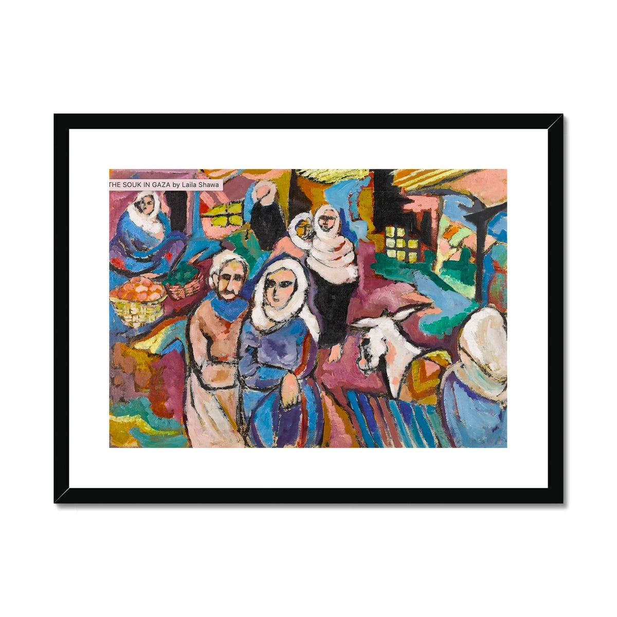 'The Souk in Gaza' Framed & Mounted Print Fine art kite-909105555 24"x18" / Black Frame - Gifting Spree