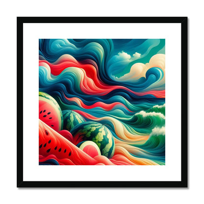 'Watermelons & The Sea' Framed & Mounted Print Fine art kite-927175614 20"x20" / Black Frame - Gifting Spree