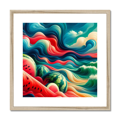 'Watermelons & The Sea' Framed & Mounted Print Fine art kite-927175616 20"x20" / Natural Frame - Gifting Spree