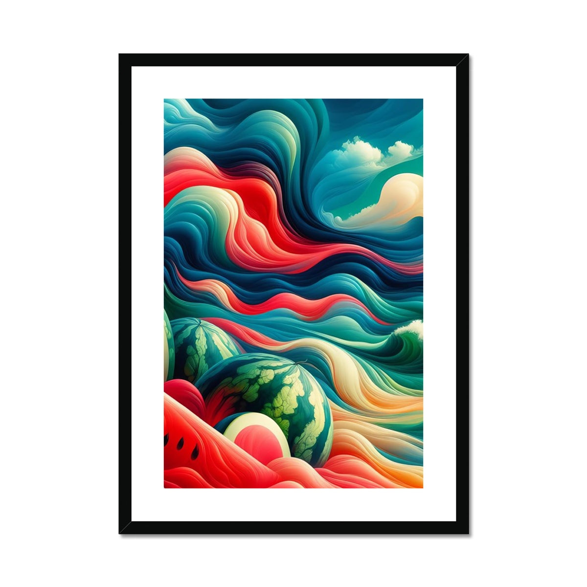 'Watermelons & The Sea' Framed & Mounted Print Fine art kite-927175623 20"x28" / Black Frame - Gifting Spree