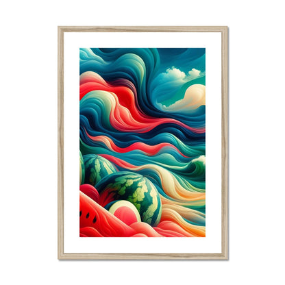 'Watermelons & The Sea' Framed & Mounted Print Fine art kite-927175625 20"x28" / Natural Frame - Gifting Spree