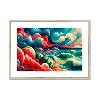 'Watermelons & The Sea' Framed & Mounted Print Fine art kite-927175628 28"x20" / Natural Frame - Gifting Spree