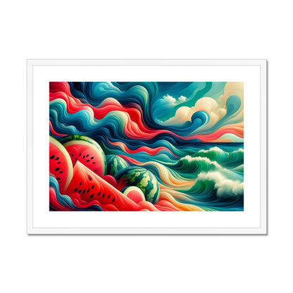 'Watermelons & The Sea' Framed & Mounted Print Fine art kite-927175627 28"x20" / White Frame - Gifting Spree