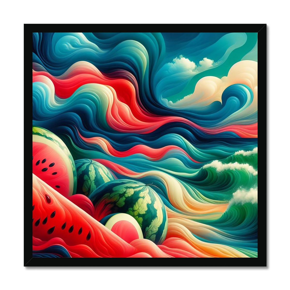 'Watermelons & The Sea' Framed Print Fine art kite-927175515 20"x20" / Black Frame - Gifting Spree