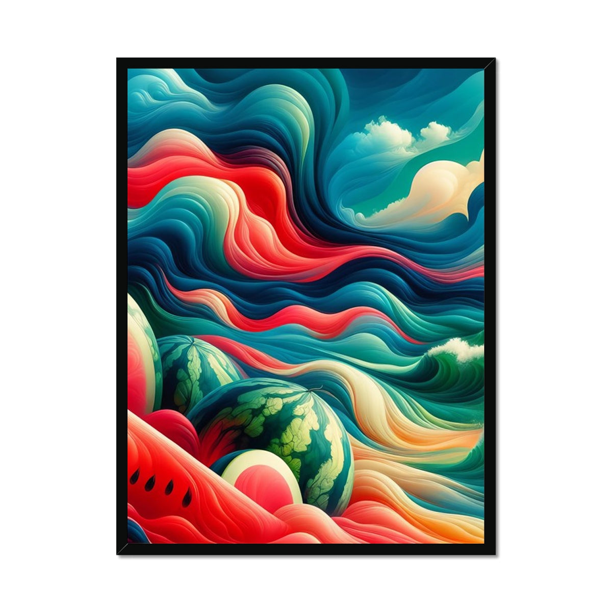 'Watermelons & The Sea' Framed Print Fine art kite-927175530 24"x32" / Black Frame - Gifting Spree