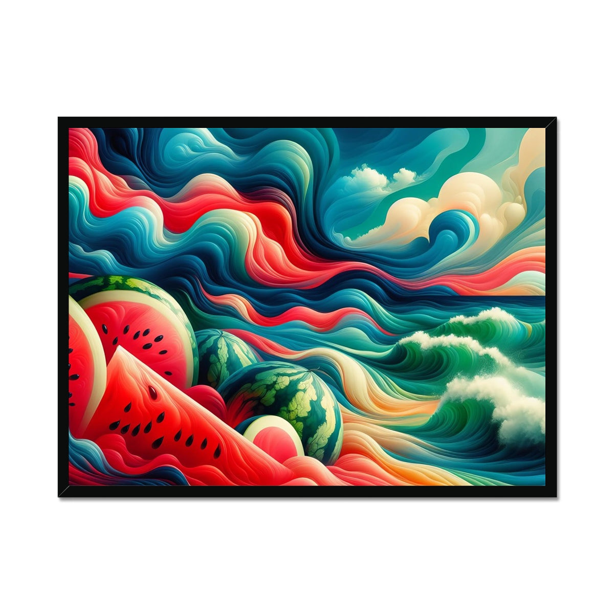 'Watermelons & The Sea' Framed Print Fine art kite-927175533 32"x24" / Black Frame - Gifting Spree