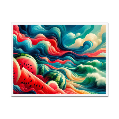 'Watermelons & The Sea' Framed Print Fine art kite-927175534 32"x24" / White Frame - Gifting Spree